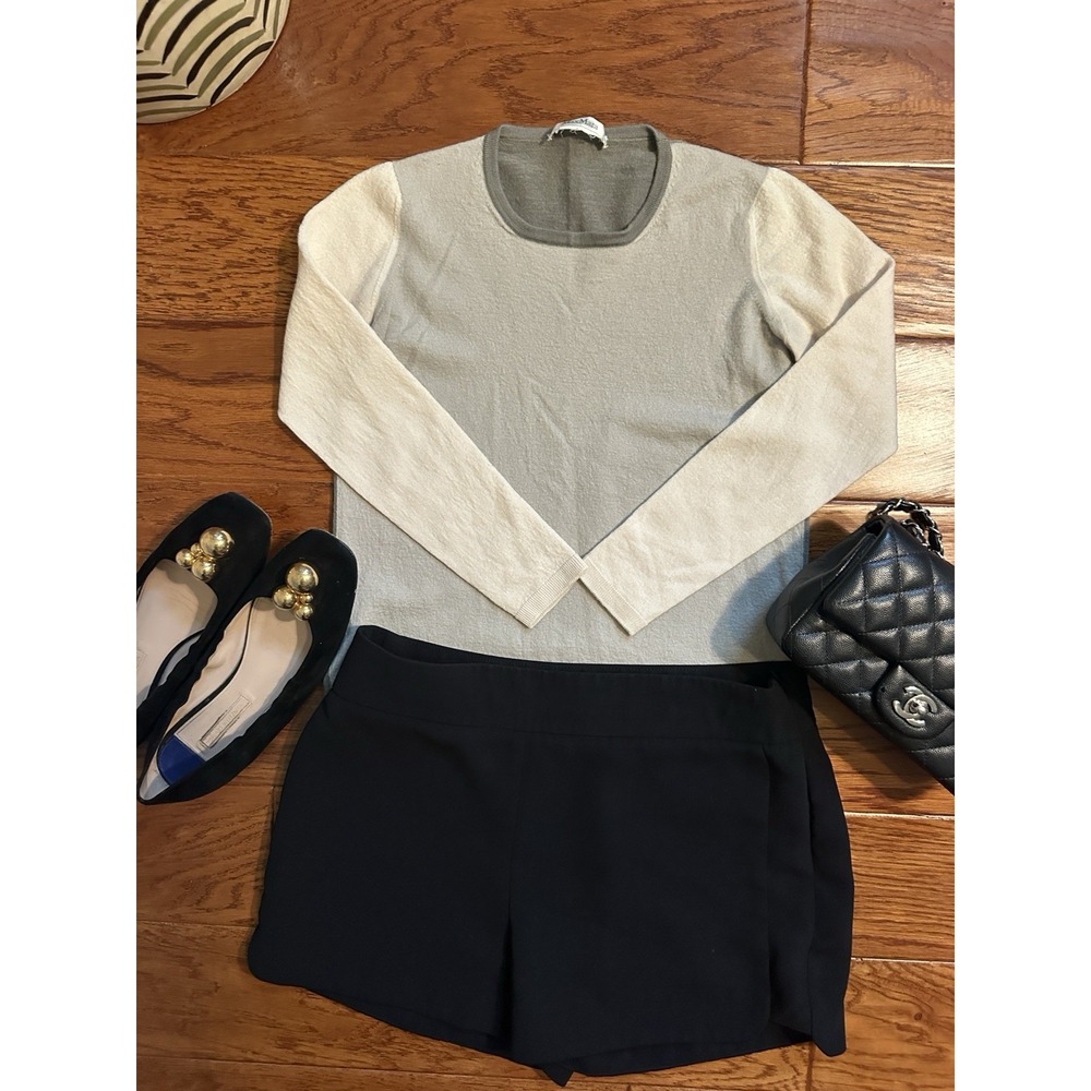 MaxMara Womens Colorblock Wool Knit Sweater Gray Cream Shrunken AS IS